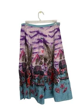Sport Collection 100% Cotton Beaded Island-Print A-Line Skirt